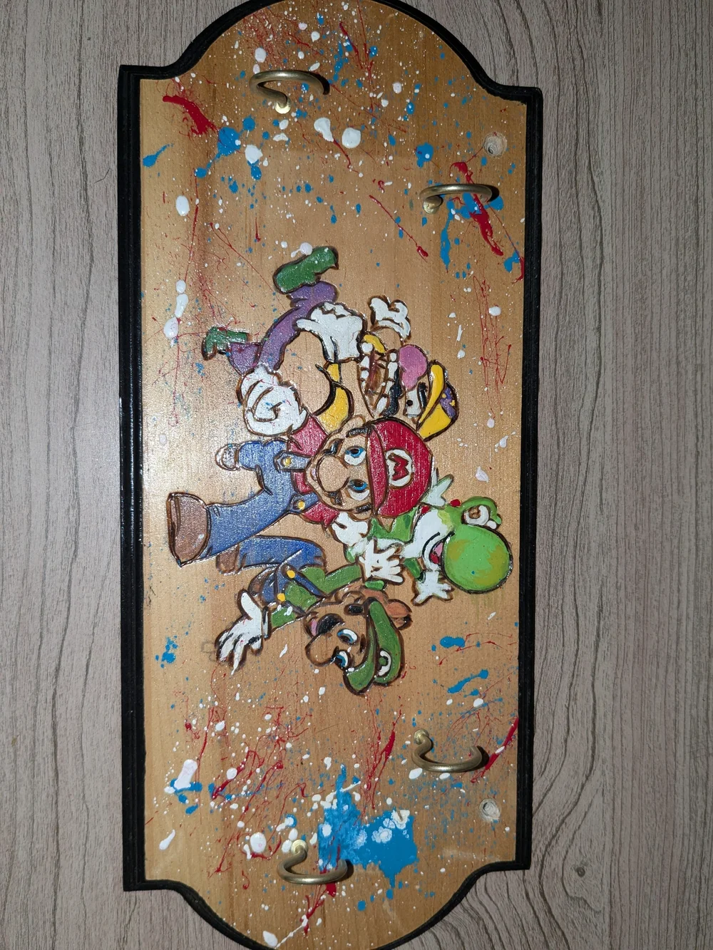 Hand-Painted Super Mario Key Holder Art - Red, Green, Blue